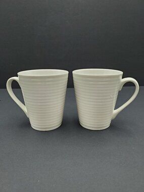 Food Network Ripple Mugs White Embossed Rings Stoneware Mugs